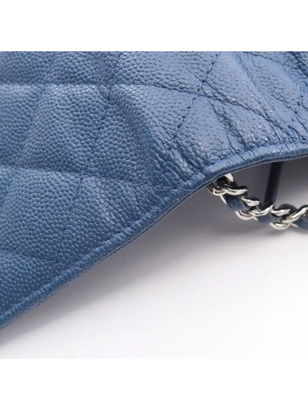Chanel Shoulder Bag Quilted Chain Wallet Blue Caviar Leather